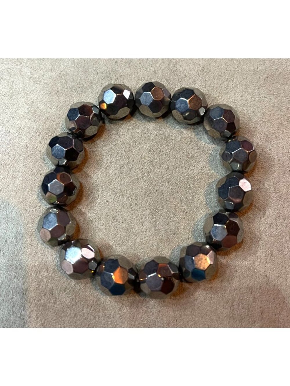 Vintage Y2K Express Multi Faceted Polished Hematite Beaded Stretch Bracelet